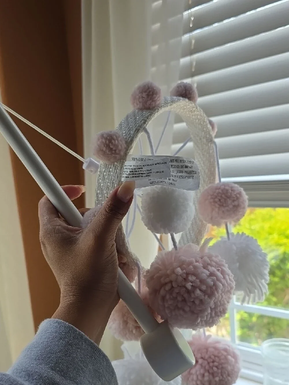 Pom Pom Baby Mobile - Pink & White Nursery Decor - Picture 8 of 8